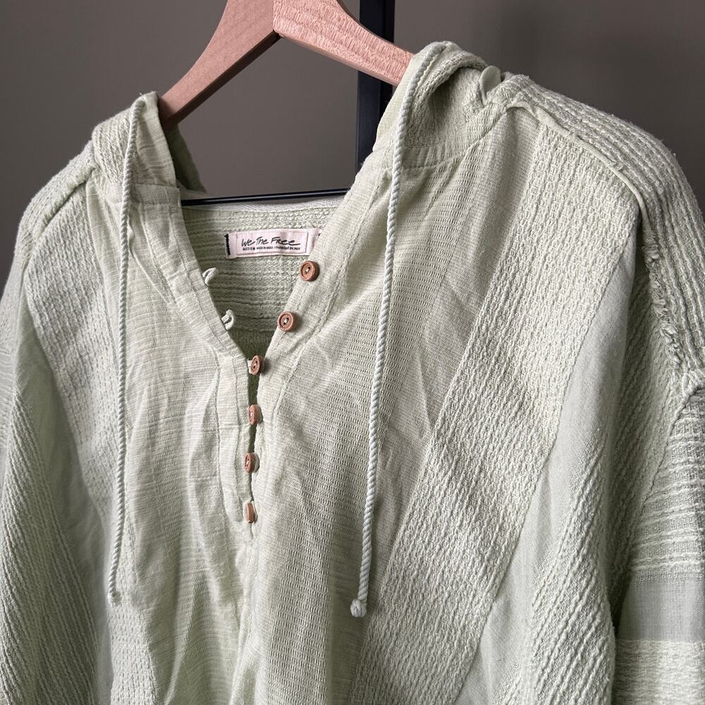 Free People We The Free Green Cropped Textured Button Hoodie Womens Medium - Picture 2 of 6